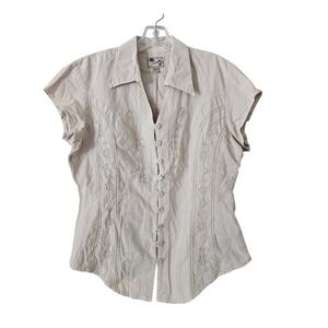 Scully Beige Peruvian Cotton Embroidered Western Blouse Women's  Size Large